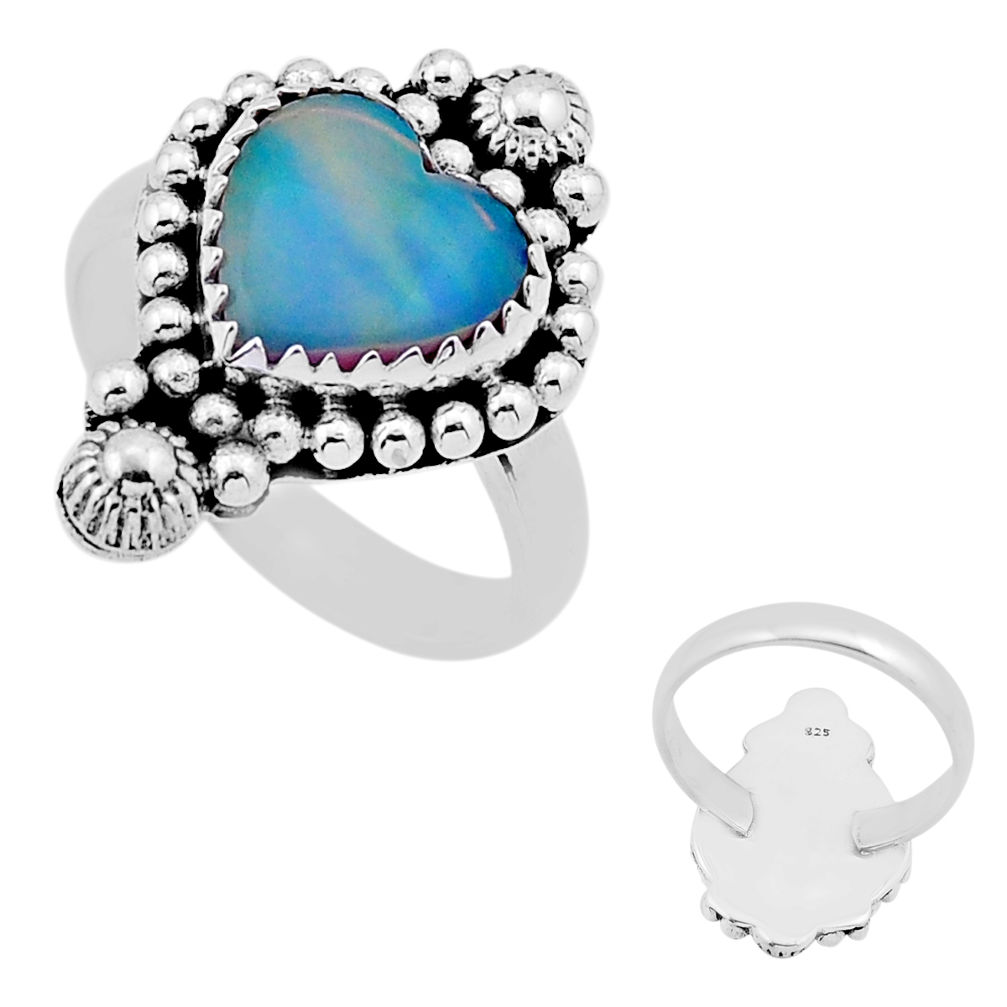 925 silver 3.86cts back closed fine volcano aurora opal heart ring size 7 n53790