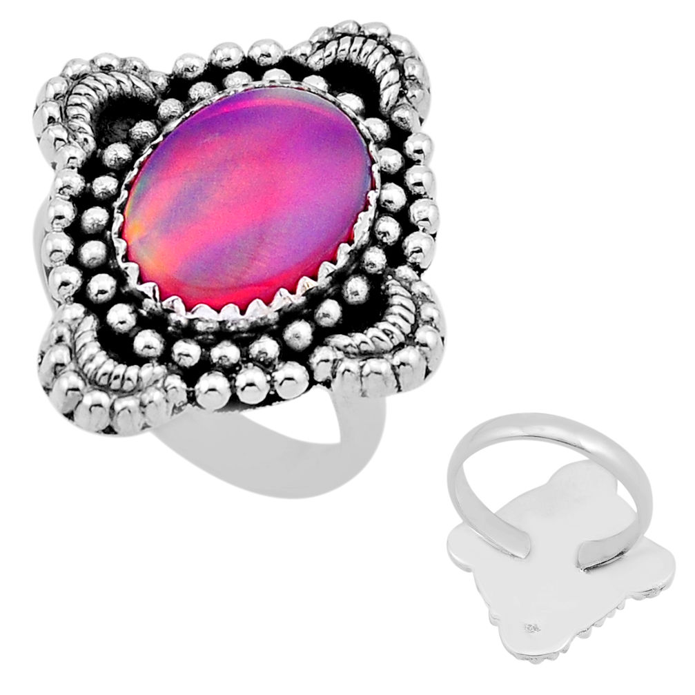 925 silver 5.31cts back closed fine volcano aurora opal oval ring size 7 n53804