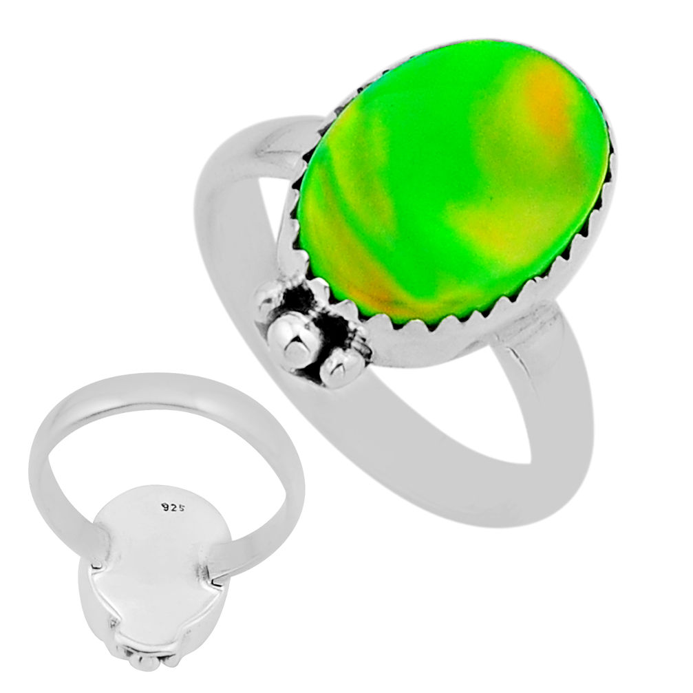 925 silver 4.06cts back closed fine volcano aurora opal oval ring size 7 n53975