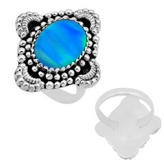 925 silver 4.96cts back closed fine volcano aurora opal oval ring size 7 n53994
