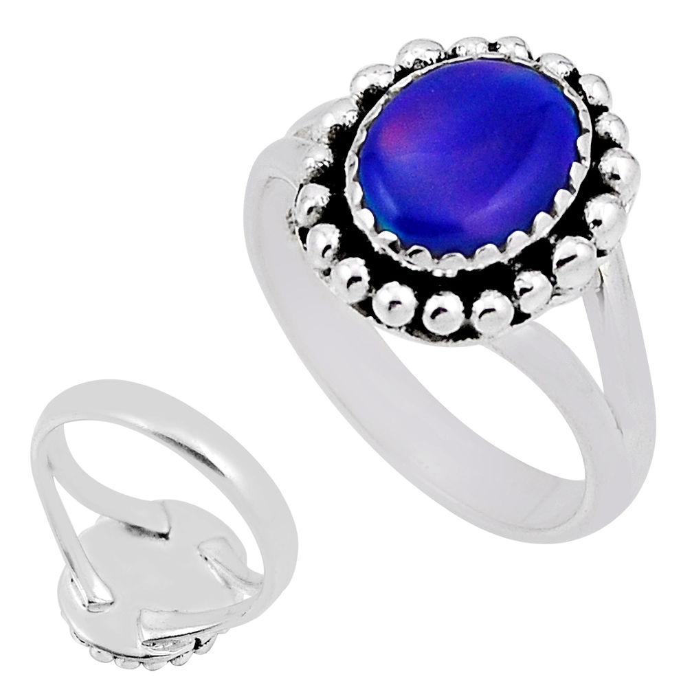 925 silver 2.86cts back closed fine volcano aurora opal oval ring size 8 n33876