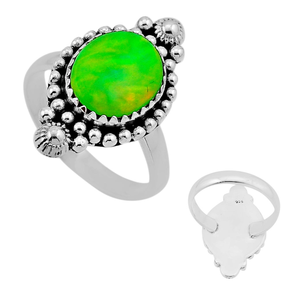 925 silver 3.86cts back closed fine volcano aurora opal oval ring size 8 n53782