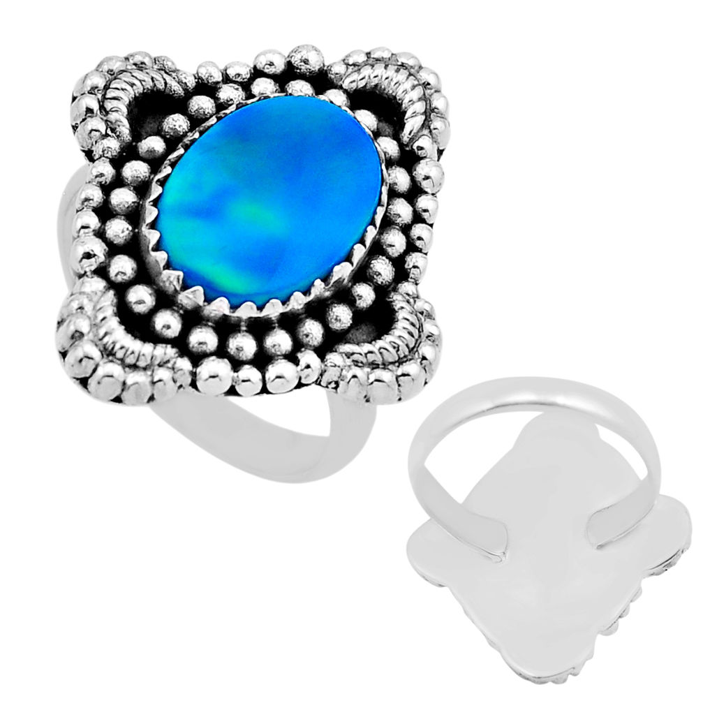 925 silver 5.26cts back closed fine volcano aurora opal oval ring size 9 n53757
