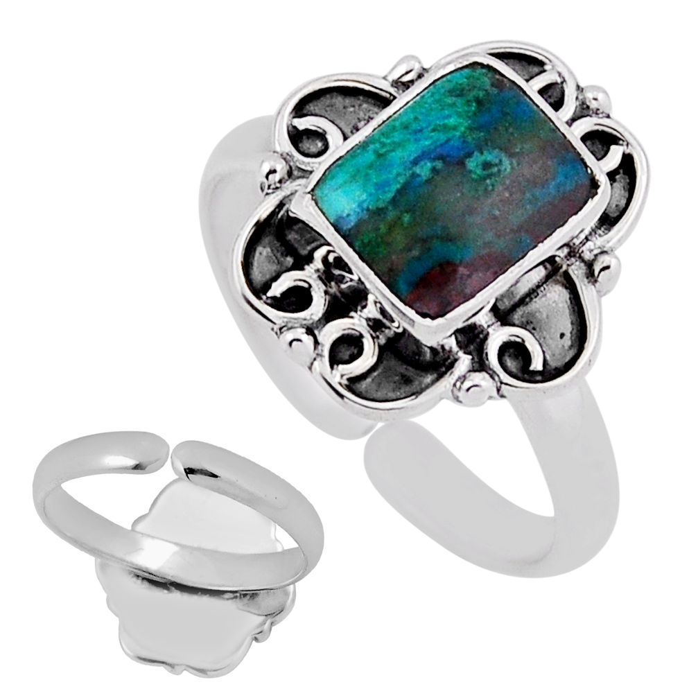 925 silver 3.13cts back closed green chrysocolla adjustable ring size 7 n38732