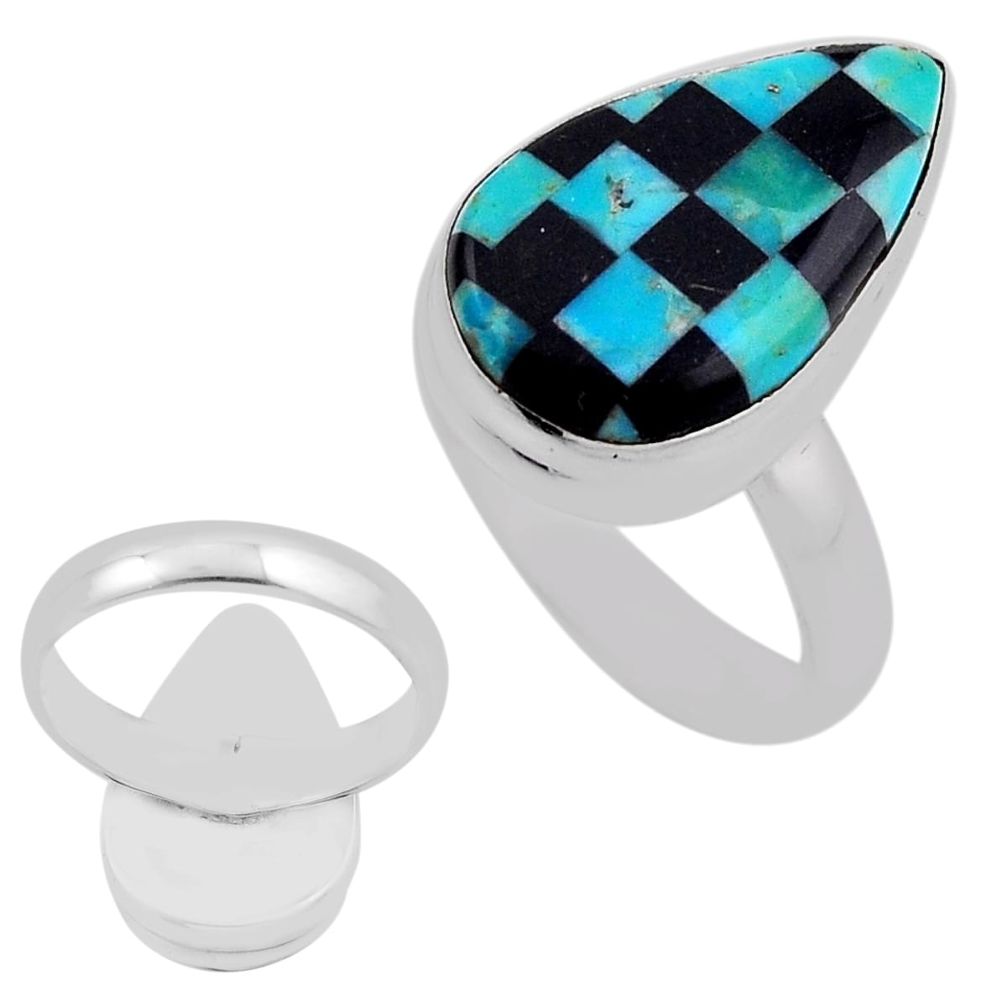 925 silver 8.05cts back closed  turquoise onyx checker ring size 7 n23320