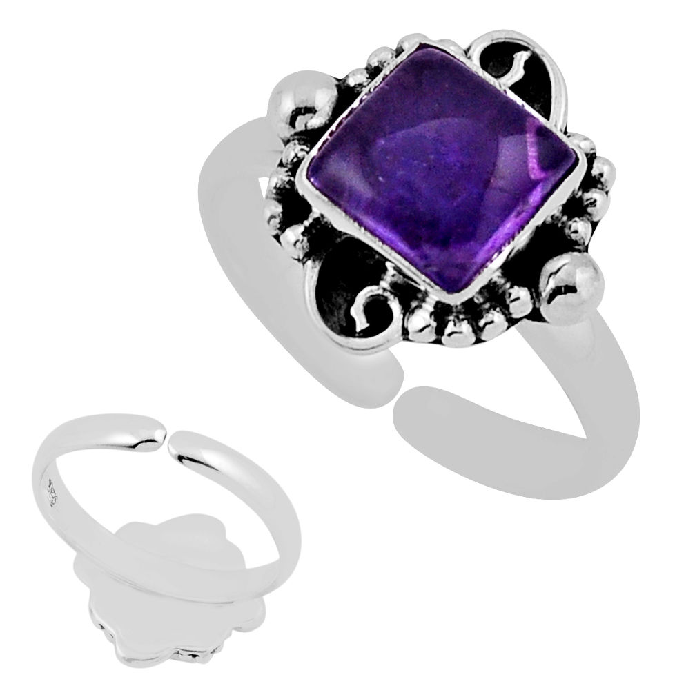 925 silver 3.31cts back closed natural amethyst adjustable ring size 7 n38713