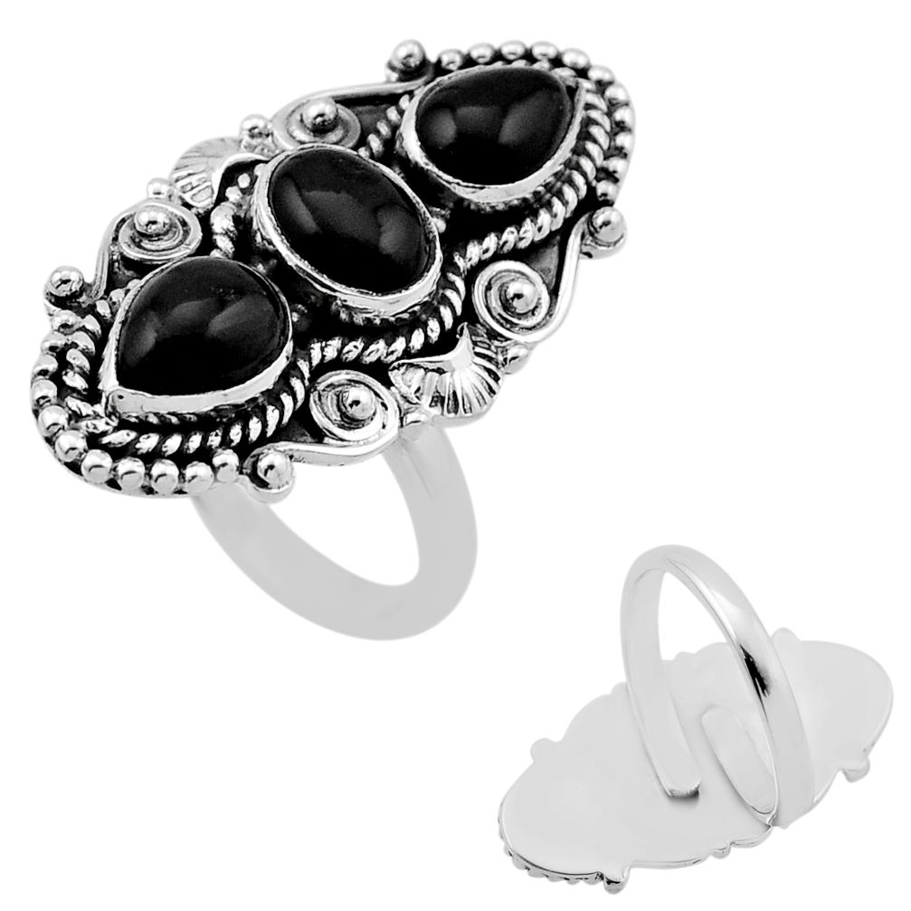925 silver 5.64cts back closed natural black onyx adjustable ring size 8 n46749