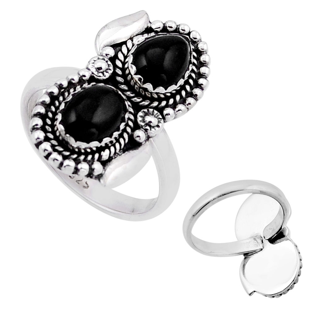 925 silver 4.21cts back closed natural black onyx adjustable ring size 8 n48960