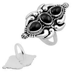 925 silver 6.22cts back closed natural black onyx adjustable ring size 9 n46823