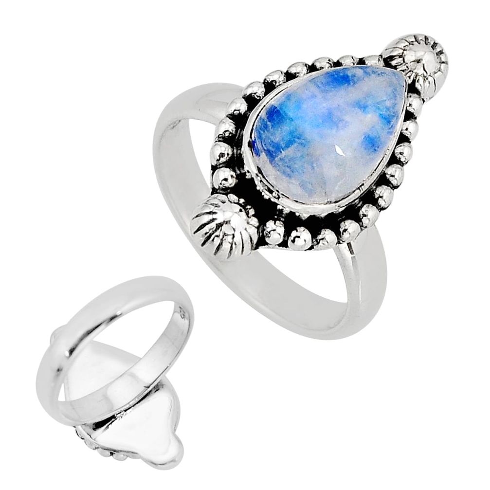 925 silver 4.76cts back closed natural blue moonstone pear ring size 6.5 y77777