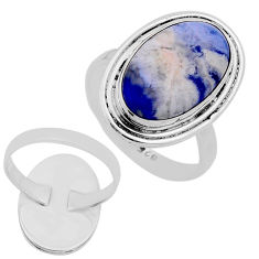 925 silver 7.54cts back closed natural blue plume agate oval ring size 7 n54534