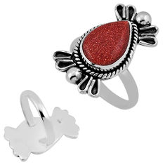 925 silver 6.65cts back closed natural brown goldstone pear ring size 9 n37521