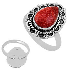 925 silver 5.23cts back closed natural brown goldstone pear ring size 9 n37542