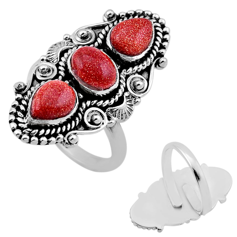 925 silver 5.61cts back closed natural goldstone adjustable ring size 8 n46752