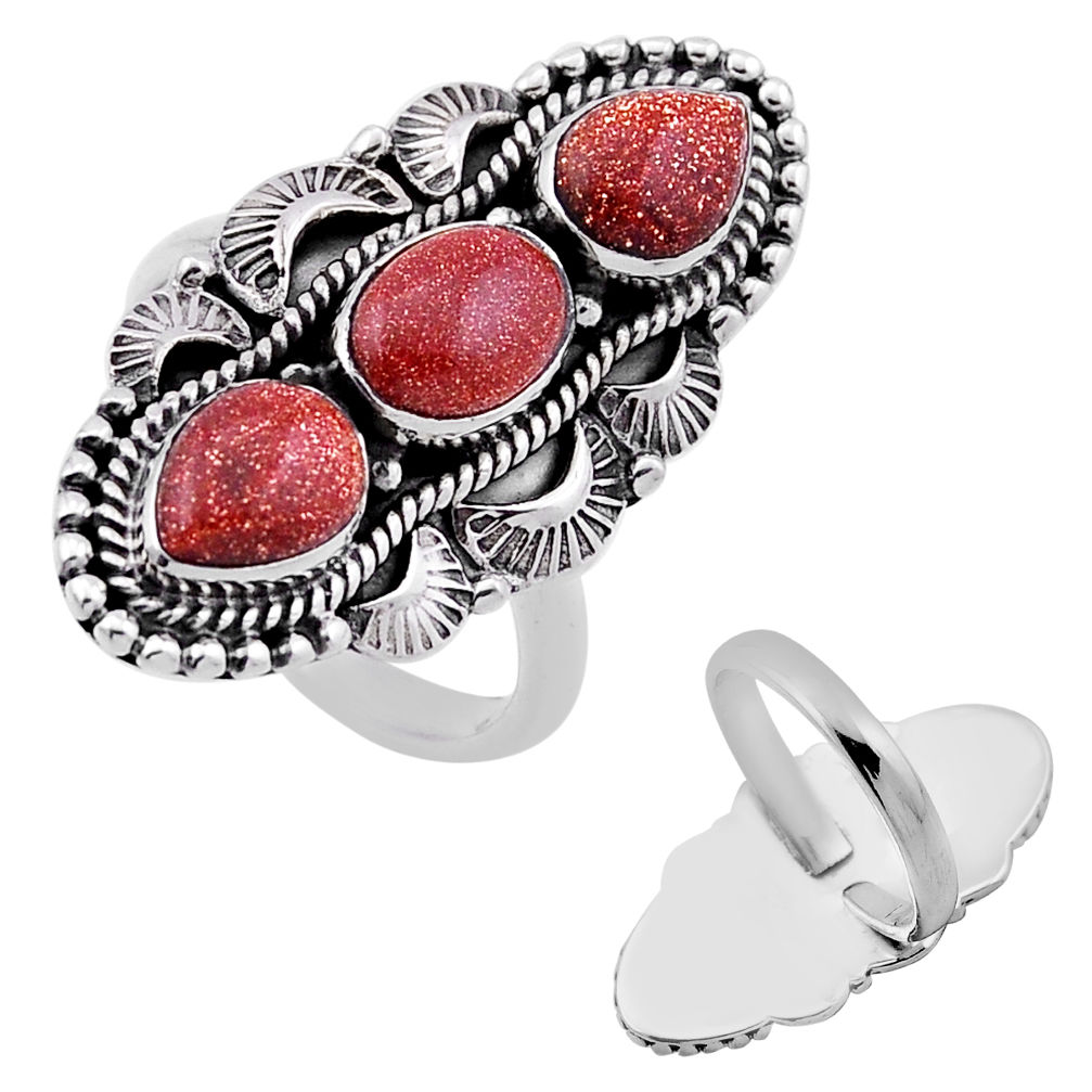 925 silver 5.38cts back closed natural goldstone adjustable ring size 8 n46773