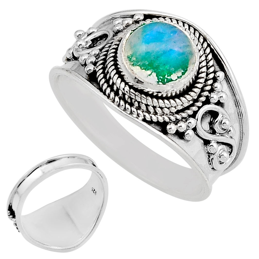 925 silver 2.22cts back closed natural green moonstone round ring size 7 y94890