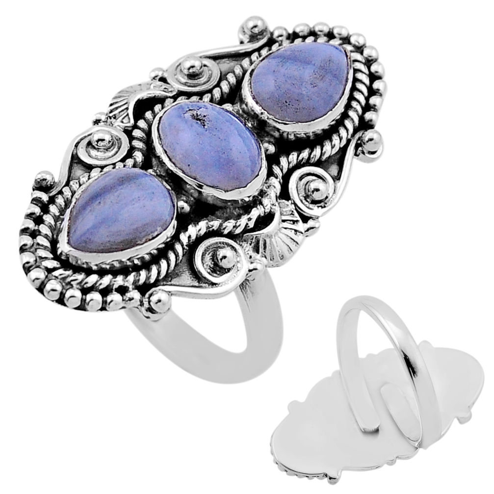 925 silver 5.64cts back closed natural lace agate adjustable ring size 8 n46745