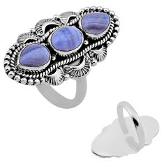 925 silver 5.24cts back closed natural lace agate adjustable ring size 8 n46799