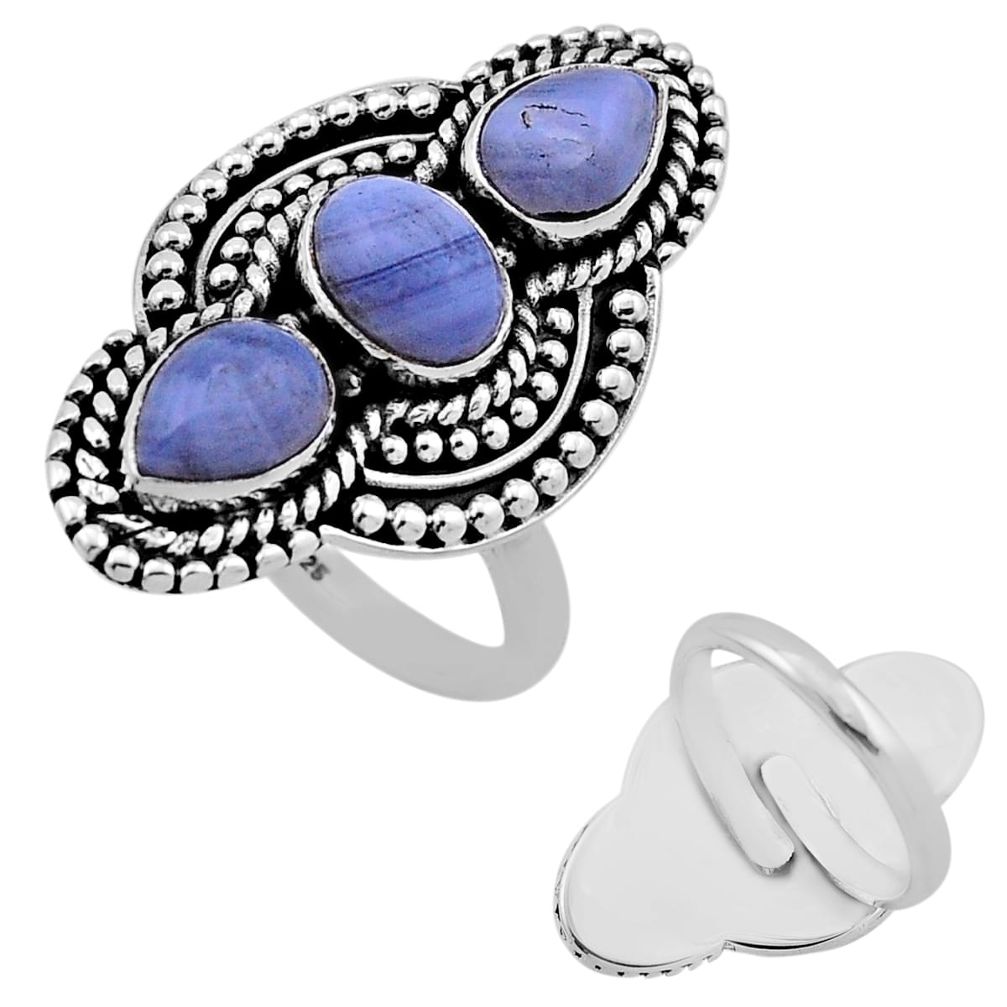 925 silver 6.08cts back closed natural lace agate adjustable ring size 8 n46835