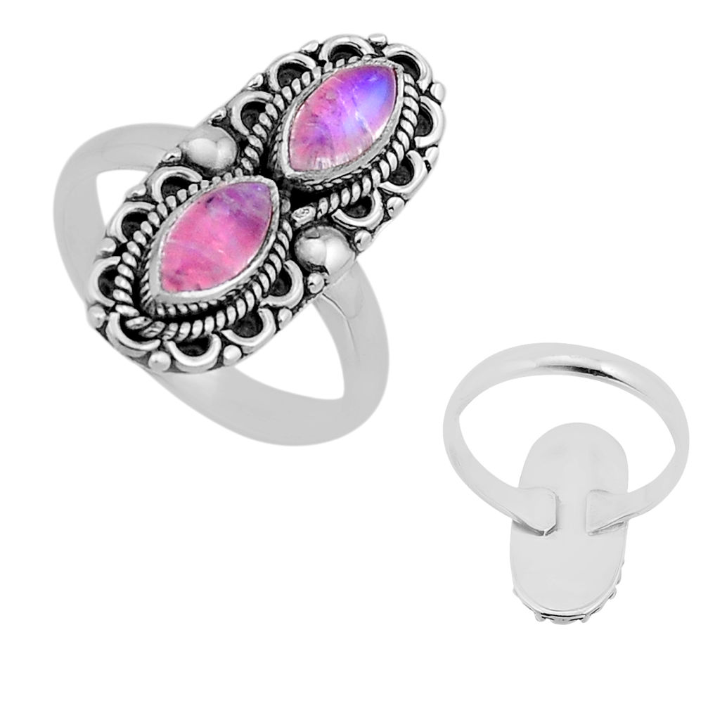 925 silver 4.03cts back closed natural moonstone marquise ring size 6.5 n53554
