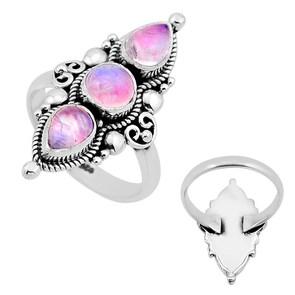 925 silver 4.45cts back closed natural pink moonstone round ring size 6.5 n53530