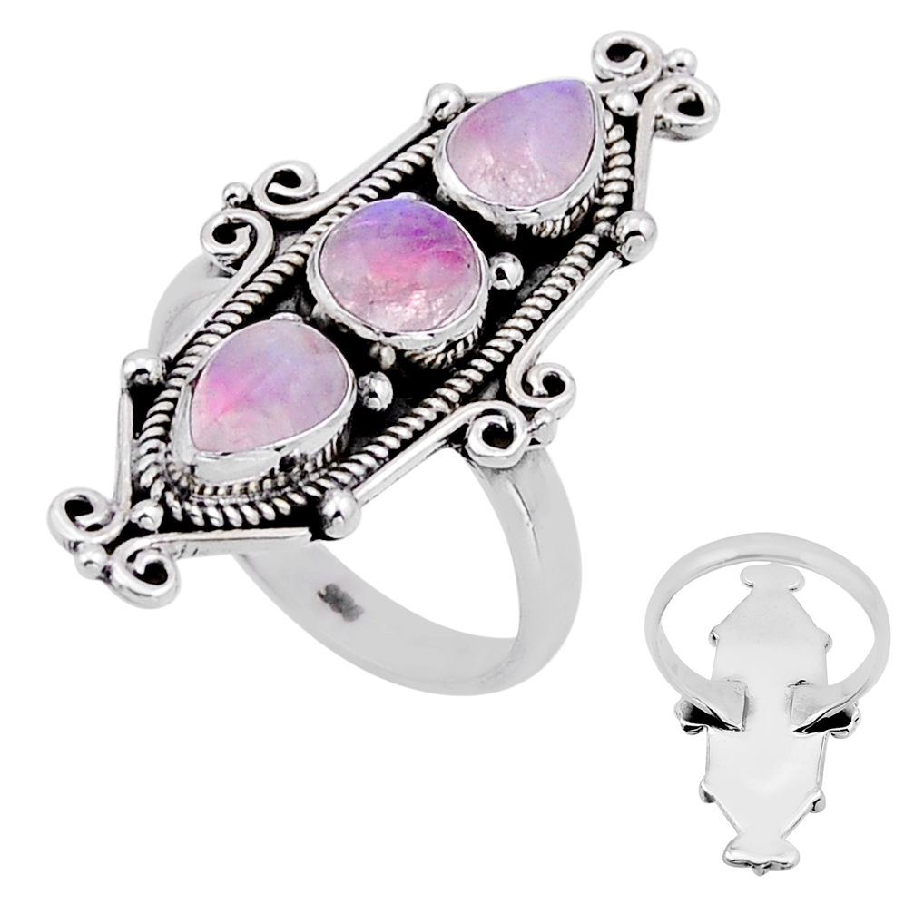 925 silver 4.22cts back closed natural pink moonstone round ring size 7 n52438