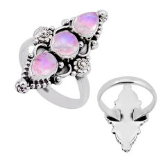 925 silver 4.34cts back closed natural pink moonstone round ring size 7 n53523