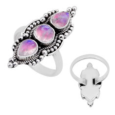 925 silver 4.22cts back closed natural pink moonstone round ring size 7 n53525