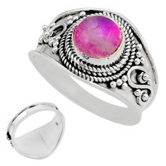 925 silver 2.36cts back closed natural pink moonstone round ring size 7.5 y94869