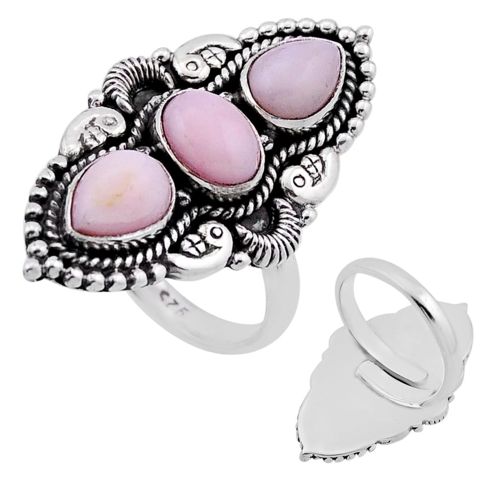 925 silver 5.48cts back closed natural pink opal adjustable ring size 8.5 n46811