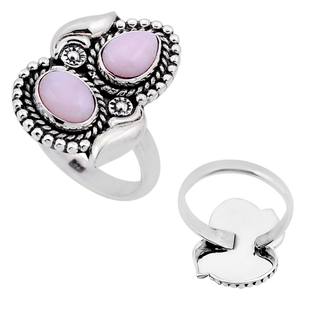 925 silver 4.21cts back closed natural pink opal adjustable ring size 8.5 n52983