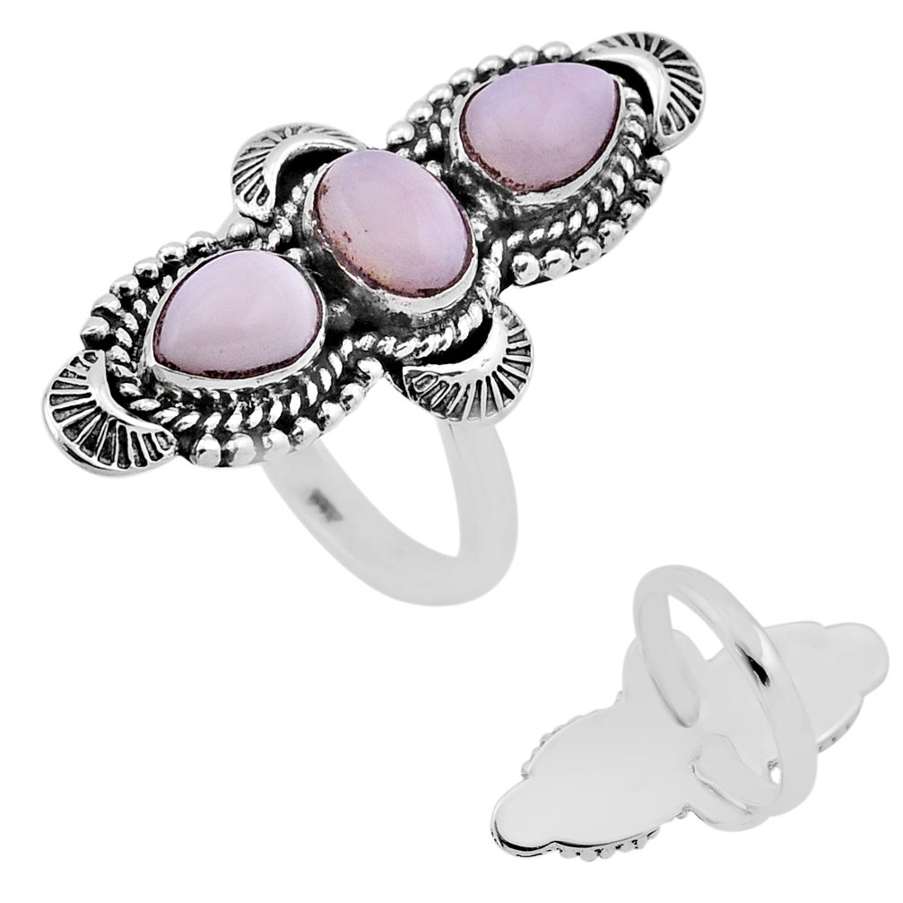 925 silver 5.50cts back closed natural pink opal adjustable ring size 8 n46783