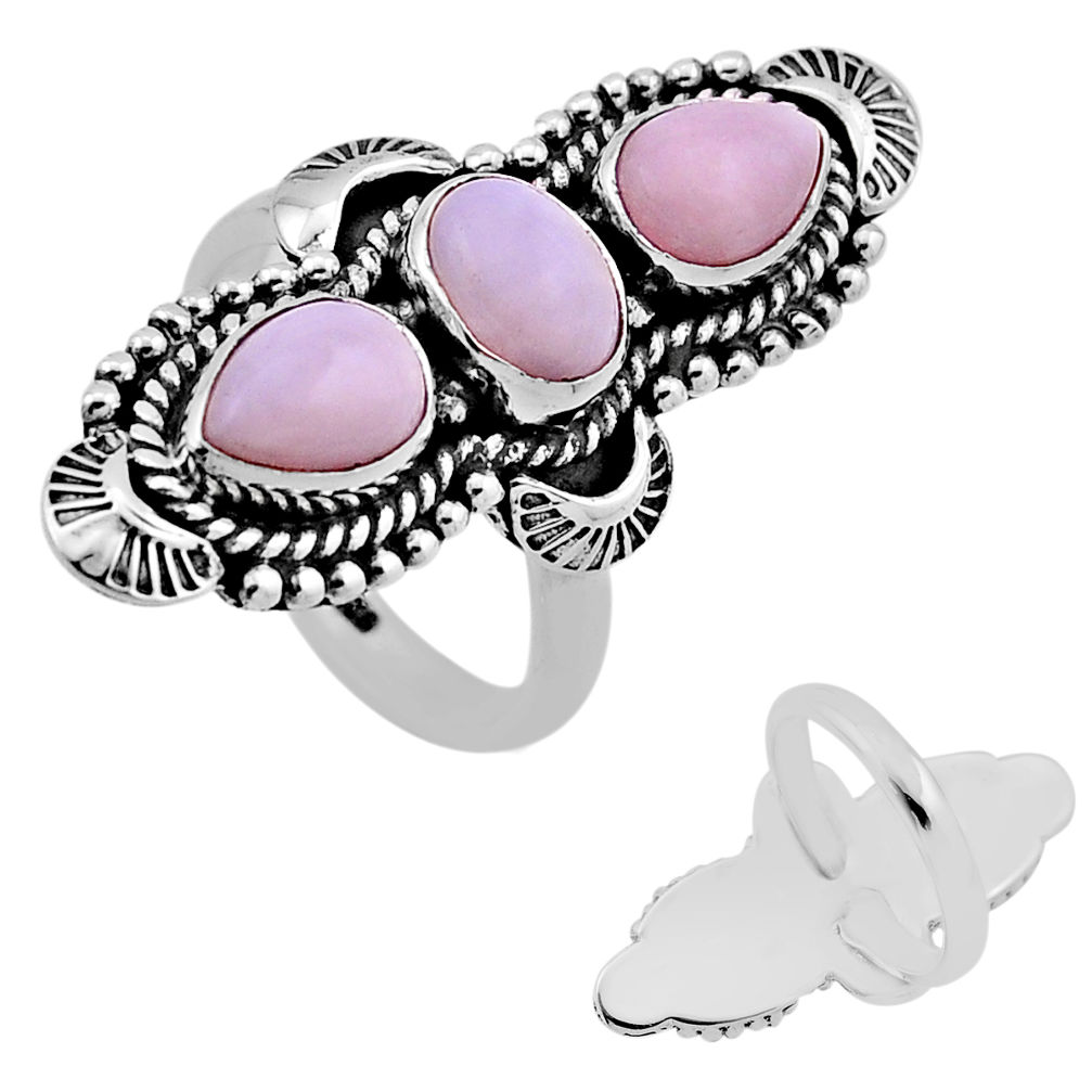 925 silver 5.50cts back closed natural pink opal adjustable ring size 8 n46797