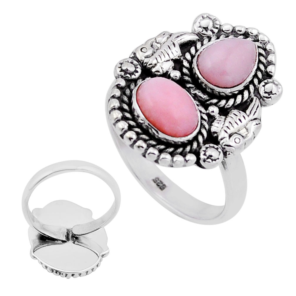 925 silver 4.60cts back closed natural pink opal adjustable ring size 9 n48923