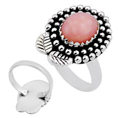 925 silver 4.07cts back closed natural pink opal oval leaf ring size 6.5 n34940