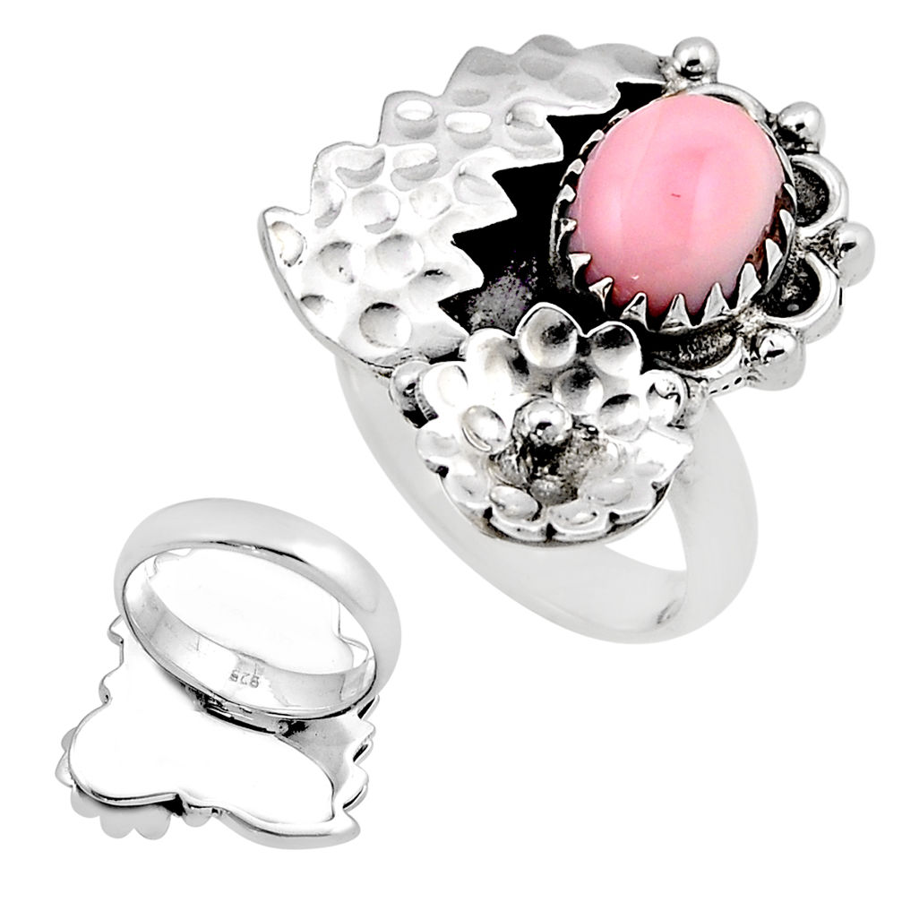 925 silver 4.00cts back closed natural pink queen conch shell ring size 7 c34067