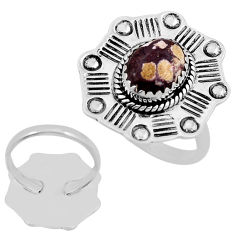 925 silver 3.86cts back closed peanut petrified wood fossil ring size 8 n33917