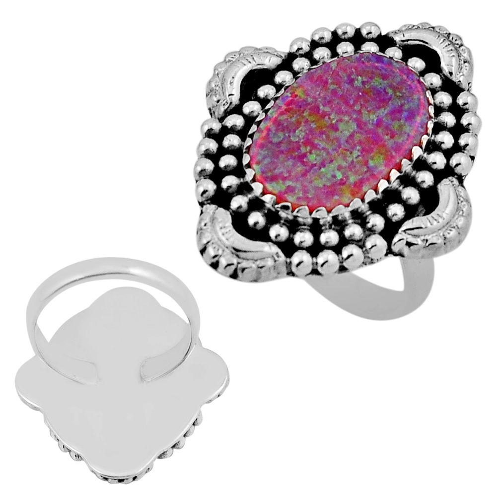 925 silver 4.12cts back closed pink australian opal (lab) ring size 6 n34831
