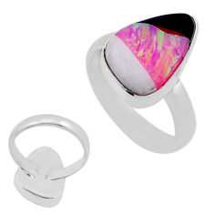 925 silver 4.21cts back closed pink white black strip opal ring size 6 n45988