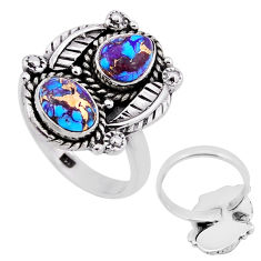925 silver back closed purple copper turquoise adjustable ring size 8 n48975