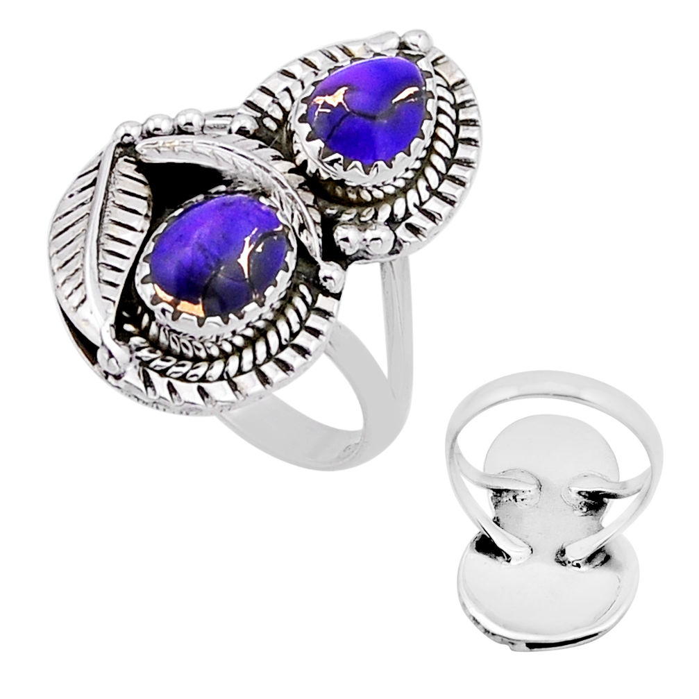 925 silver 3.89cts back closed purple copper turquoise leaf ring size 8 n53003
