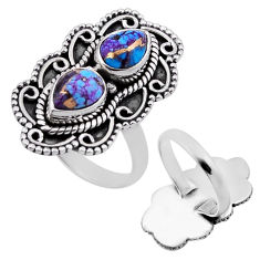 925 silver 4.21cts back closed purple copper turquoise pear ring size 7.5 n48108