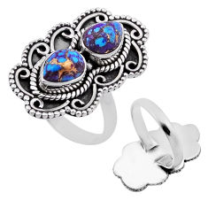 925 silver 4.26cts back closed purple copper turquoise pear ring size 8 n48102