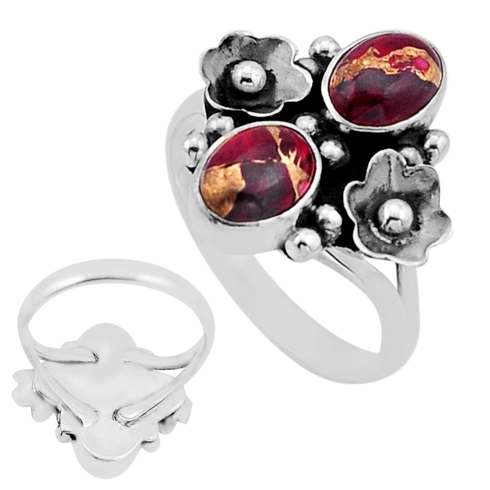 925 silver 4.96cts back closed red rose dahlia oval flower ring size 10 n53038