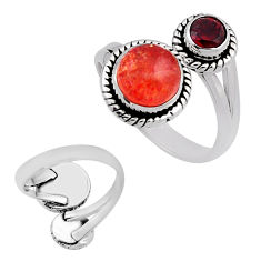 925 silver 3.14cts back closed sunstone red garnet round adjustable ring n15005