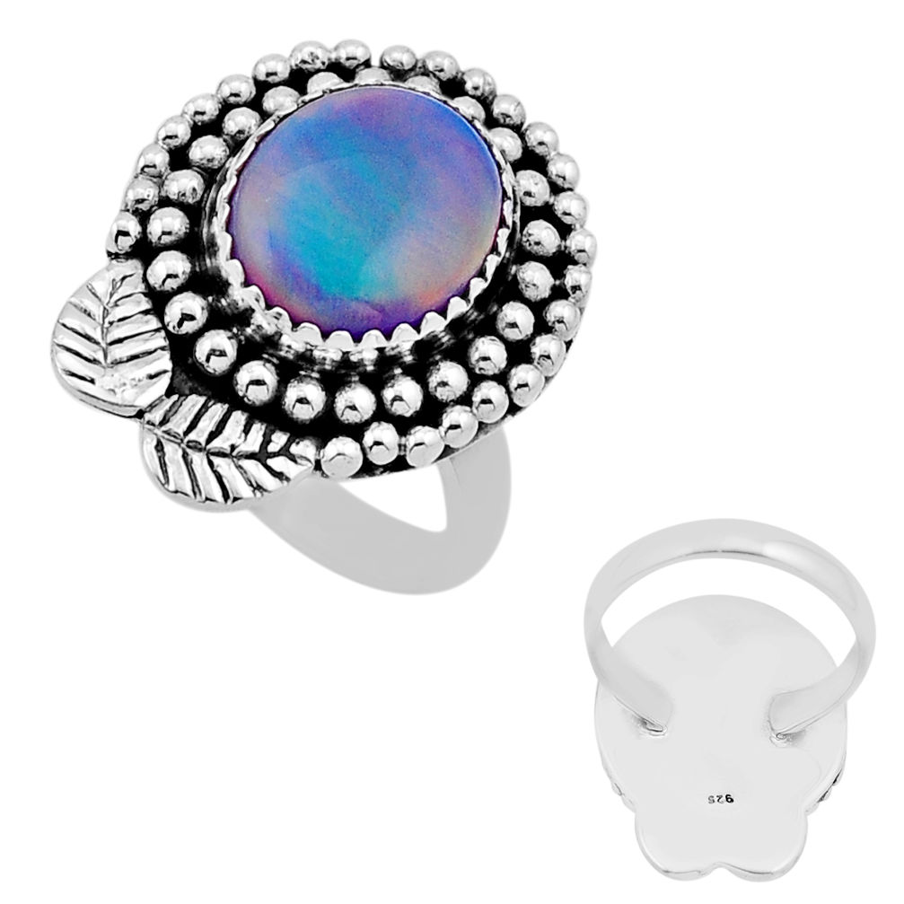 925 silver 4.26cts back closed volcano aurora opal leaf ring size 7.5 n53996