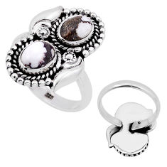 925 silver back closed white wild horse magnesite adjustable ring size 9 n52986
