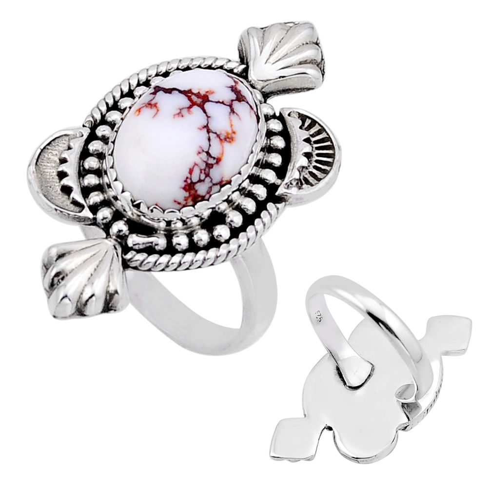 925 silver back closed white wild horse magnesite adjustable ring size 9 n54320