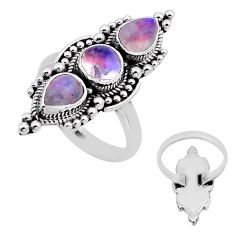 925 silver 4.86cts back clsoed natural pink moonstone round ring size 7.5 n52450