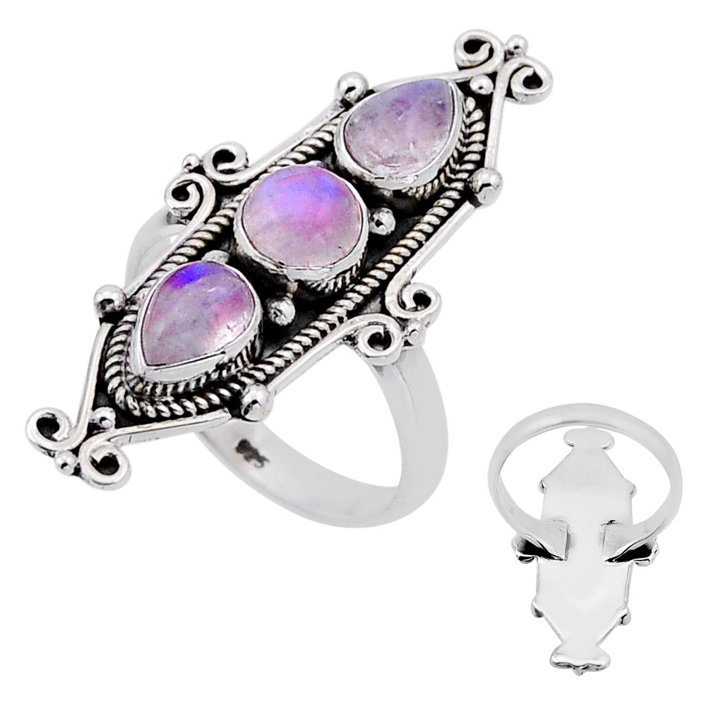 925 silver 5.42cts back clsoed natural pink moonstone round ring size 7 n52274